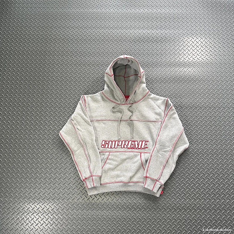 Supreme Heather Grey Red Piping Hoodie