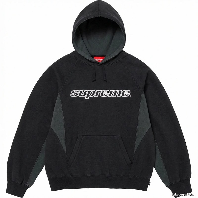 Supreme patchwork-style black hoodie
