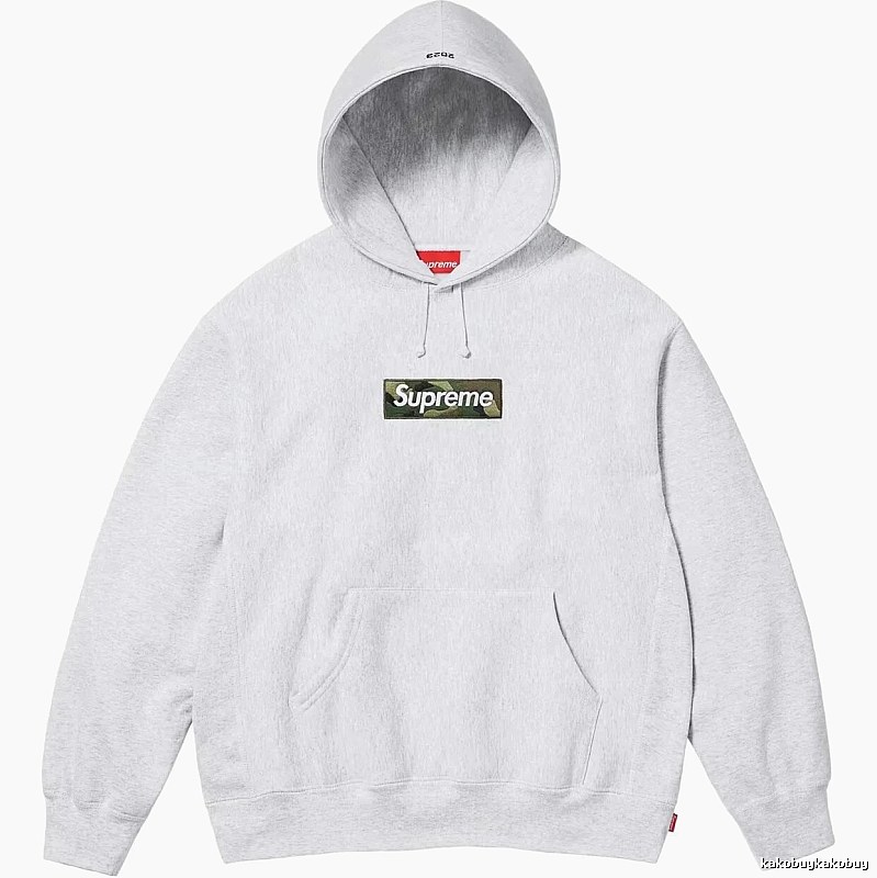 Supreme Patterned Logo hoodie Gray Red Oversized with Polished Detail