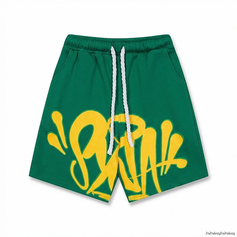 SynaWorld graffiti-style green shorts