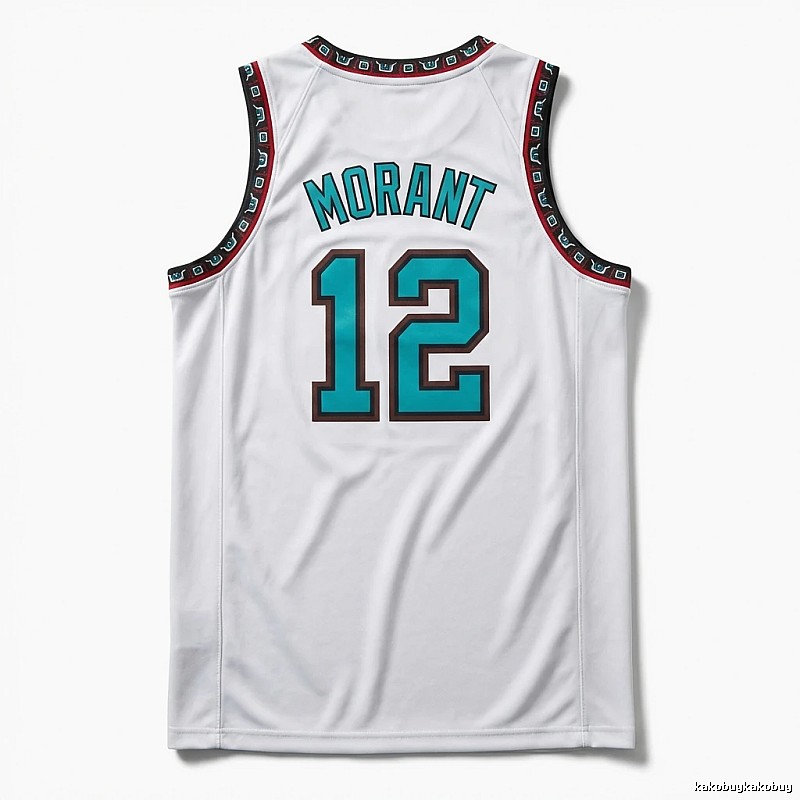 The white basketball uniform of Ja Morant of the Grizzlies.