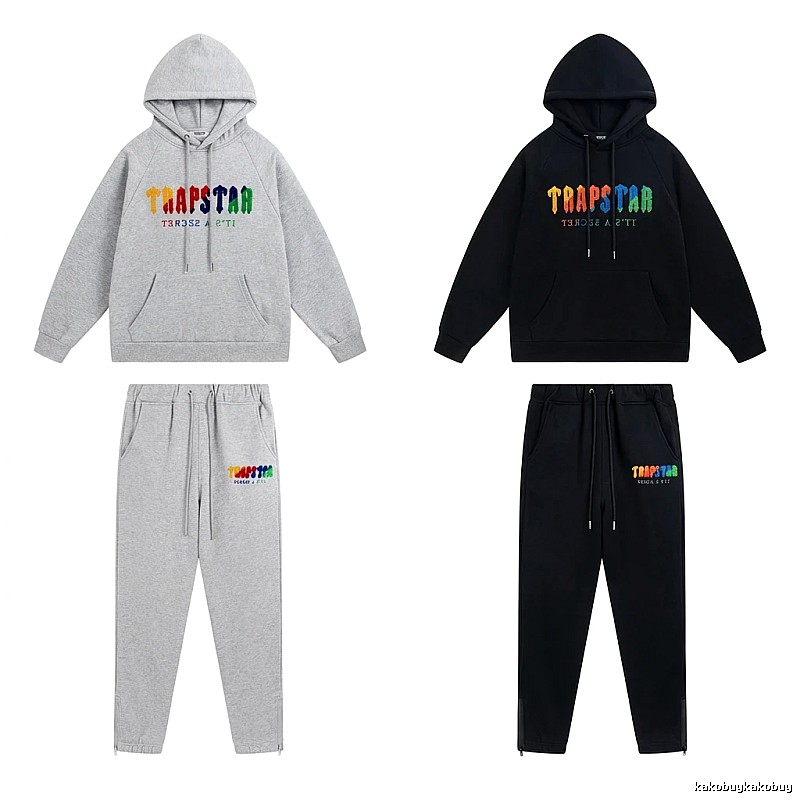 Trapstar Rainbow Wind Grey/Black Hooded Set