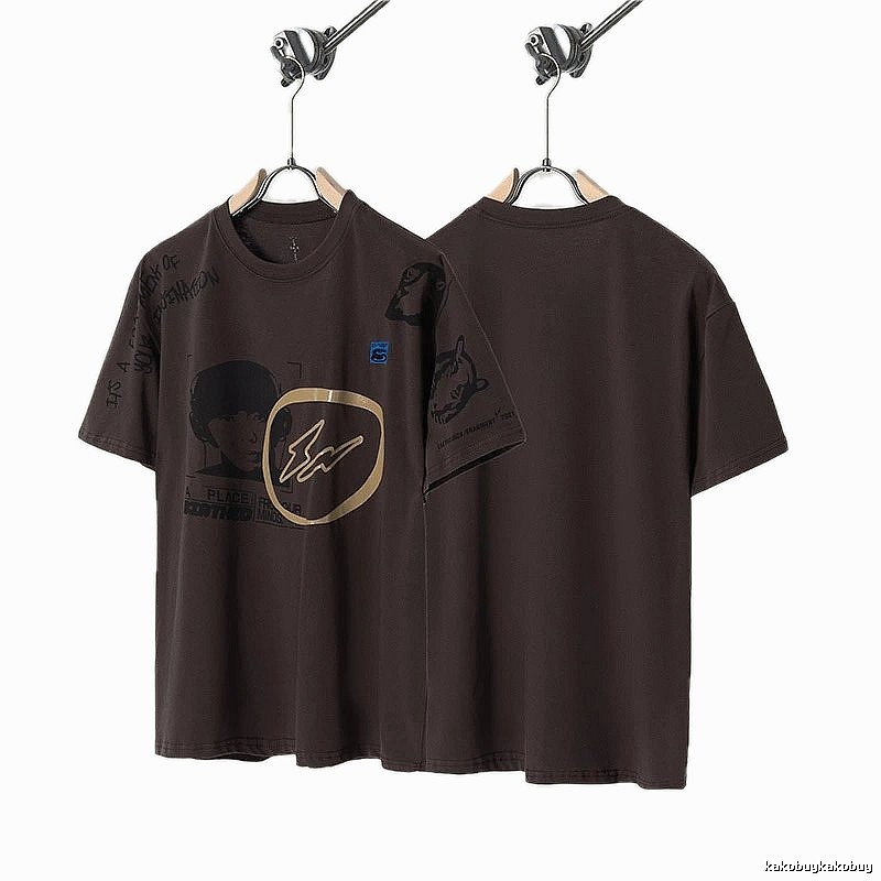 Travis Scott Printed Street-style Dark Brown T-Shirt
