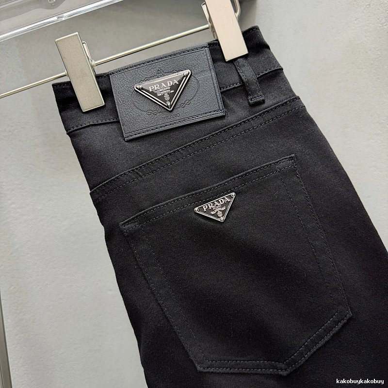 Triangle Hardware And A Structured Dark Denim Finish Prada Logo Jeans in Black