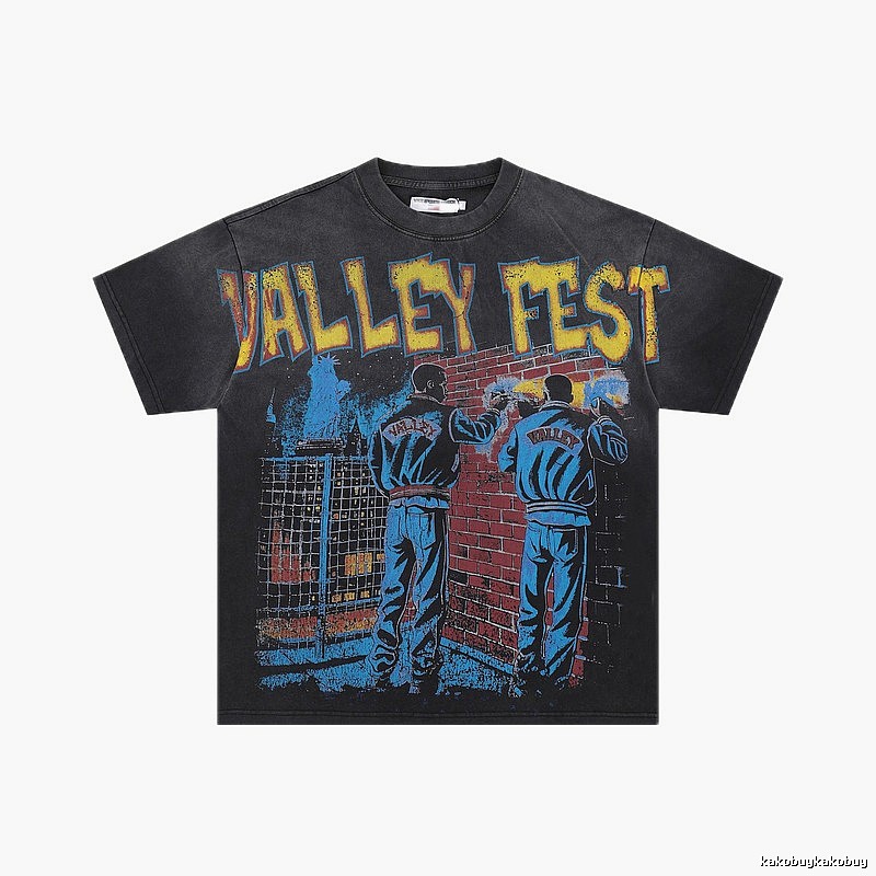 ValleyFest Graffiti Vintage Distressed Black T-Shirt