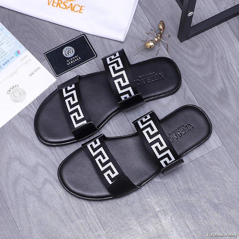 Versace Greek Key Light Luxury Style Black Slides