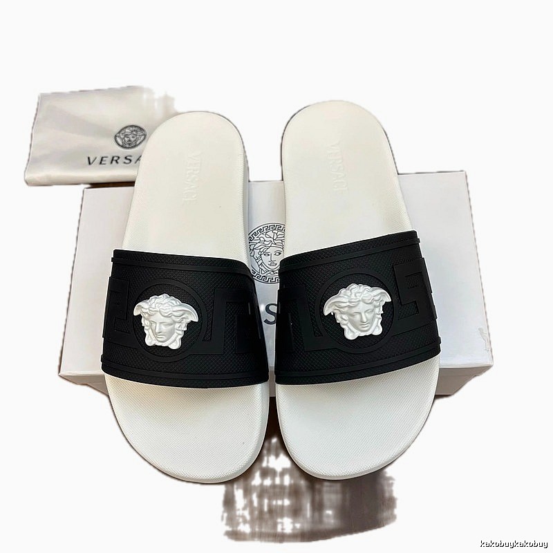 Versace Medusa Streetwear Black & White One-strap Slide Sandals